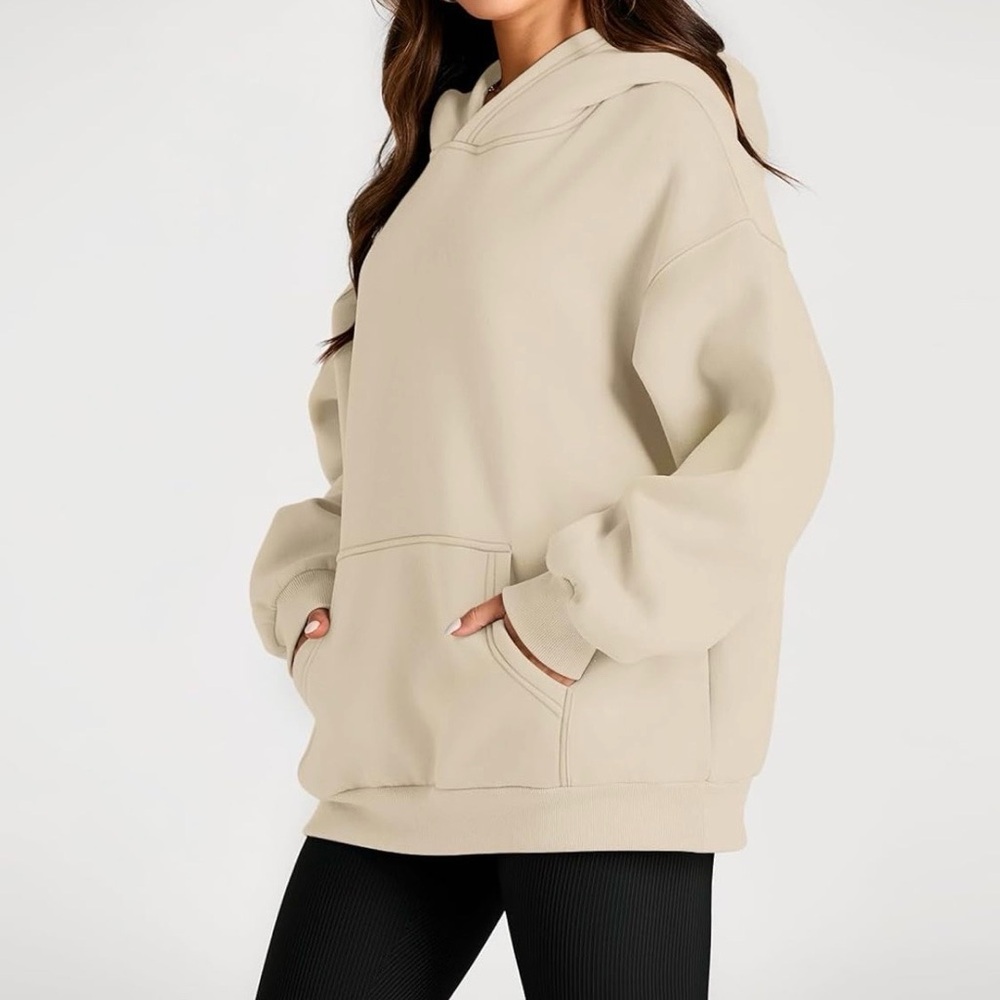 NWT-Trendy Queen Woman’s Beige Oversized Hoodie/Sweatshirt Fleece Pullover Sz XL - Picture 15 of 16